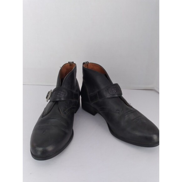 Classic Black Leather Ankle Boots with Decorative Buckle Detail Monk Strap - Picture 7 of 8